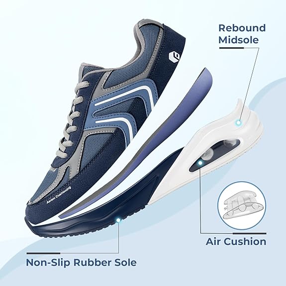 FitVille Men's Extra Wide Walking Shoes Wide Width Air Cushion Cross Training Sneakers for Heel Pain Relief Plantar Fasciitis Navy Blue