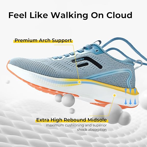 FitVille Mens Walking Shoes Wide Width Sneakers for Men Wide Toe Box Running Shoes with Arch Support for Plantar Fasciitis - JetCore V1 Blue With Sunrise