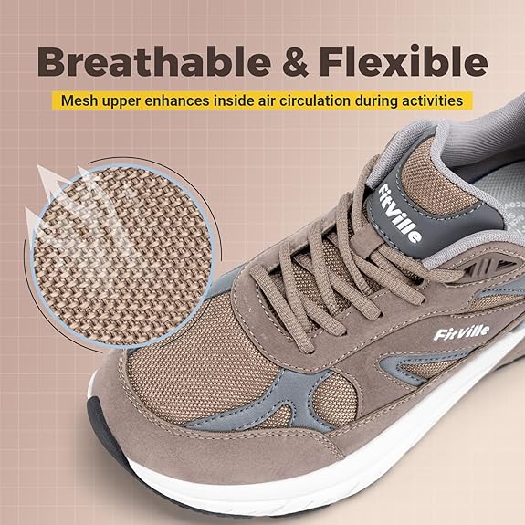 FitVille Wide Walking Shoes for Men Extra Wide Width Sneakers with Arch Support for Flat Feet Heel Pain Relief Plantar Fasciitis Rose Taupe