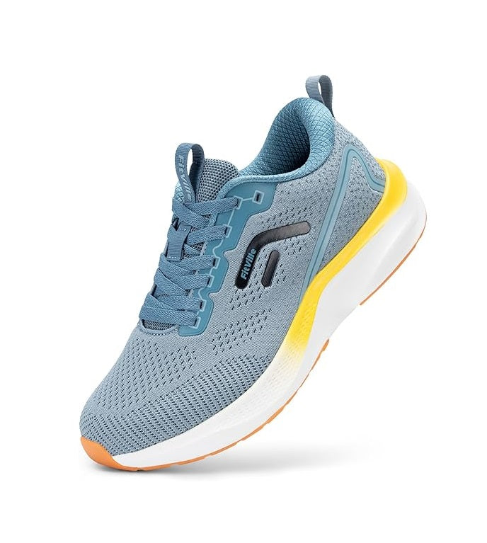 FitVille Mens Walking Shoes Wide Width Sneakers for Men Wide Toe Box Running Shoes with Arch Support for Plantar Fasciitis - JetCore V1 Blue With Sunrise