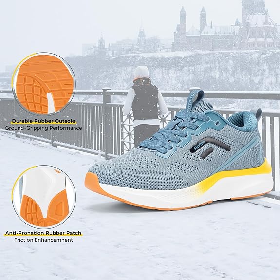FitVille Mens Walking Shoes Wide Width Sneakers for Men Wide Toe Box Running Shoes with Arch Support for Plantar Fasciitis - JetCore V1 Blue With Sunrise