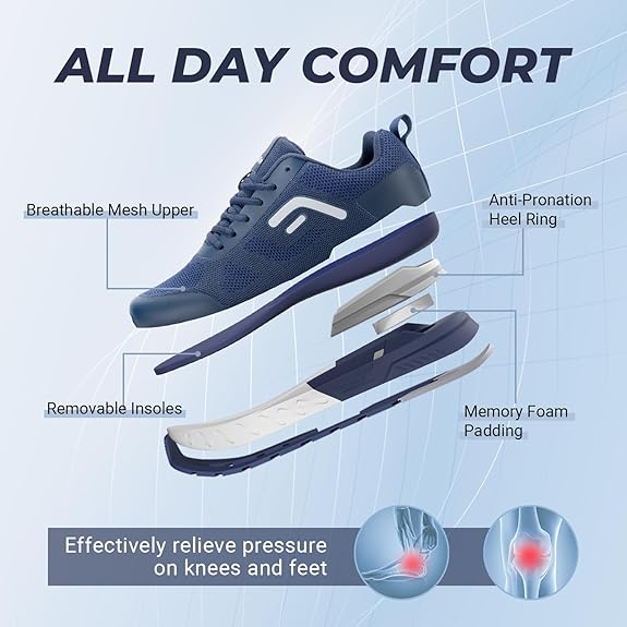 FitVille Men's Extra Wide Shoes for Walking Wide Width Sneakers Mens Wide Toe Box Running Shoes for Flat Feet Arch Fit Heel Pain Relief - Rebound Core V5 Blue