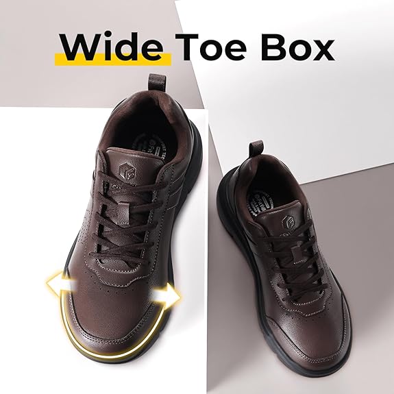 FitVille Men Walking Shoes Wide Dress Sneakers Comfortable Leather Shoes for Men Lightweight Plantar Fasciitis Bunions Chocolate Brown