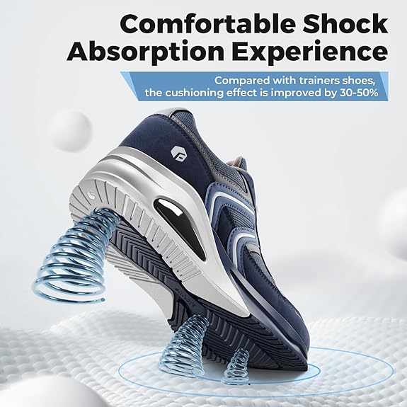 FitVille Men's Extra Wide Walking Shoes Wide Width Air Cushion Cross Training Sneakers for Heel Pain Relief Plantar Fasciitis Navy Blue