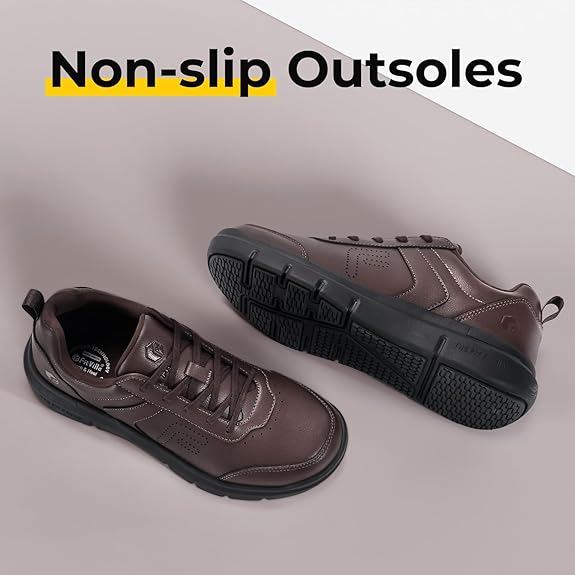 FitVille Men Walking Shoes Wide Dress Sneakers Comfortable Leather Shoes for Men Lightweight Plantar Fasciitis Bunions Chocolate Brown