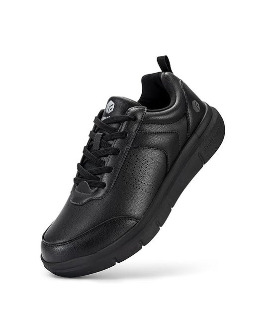 FitVille Men Walking Shoes Wide Dress Sneakers Comfortable Leather Shoes for Men Lightweight Plantar Fasciitis Bunions Black