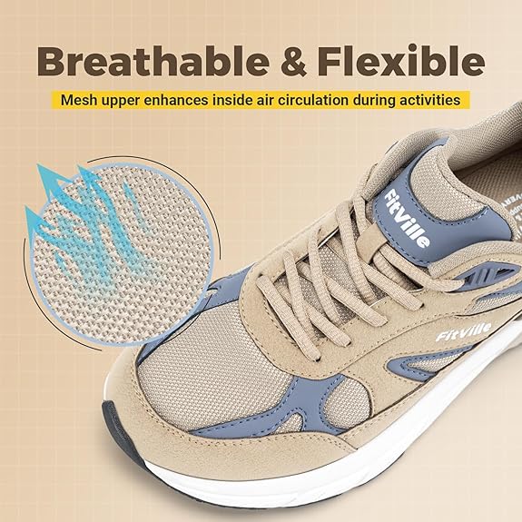 FitVille Wide Walking Shoes for Men Extra Wide Width Sneakers with Arch Support for Flat Feet Heel Pain Relief Plantar Fasciitis Light Taupe